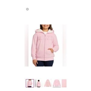 Roxy Youth Girls Pink Plush Lined Zip‎ Up Hoodie Size L 14 16 NWT